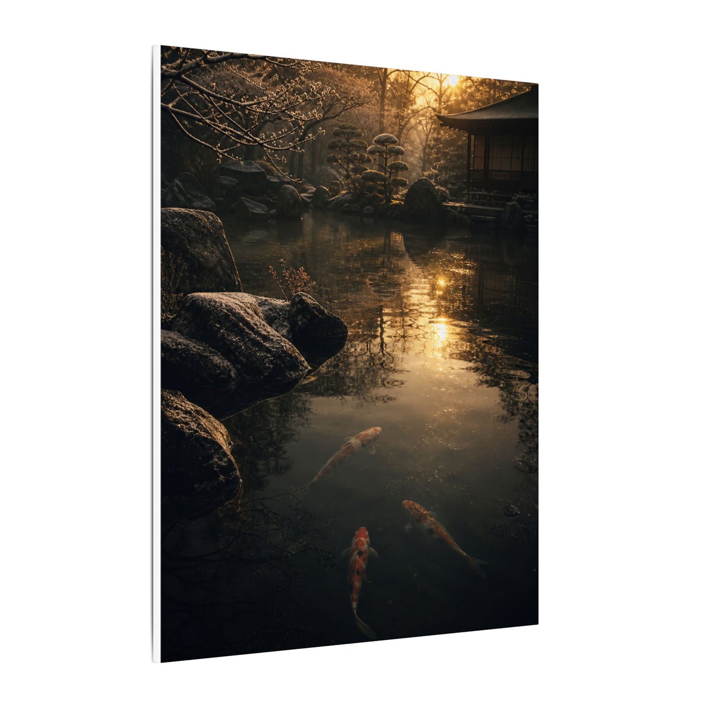 Winter Koi Pond Shadow Zen Canvas Art | Bold Decor