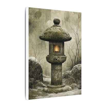 Stone Lantern Winter Canvas Art | Japandi Neutral Design