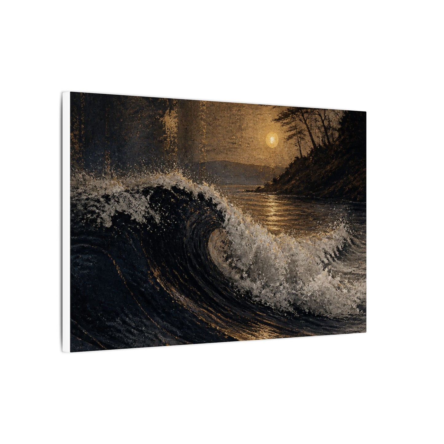 Ocean Wave Dark Texture Canvas Art | Bold Dark Japandi Art