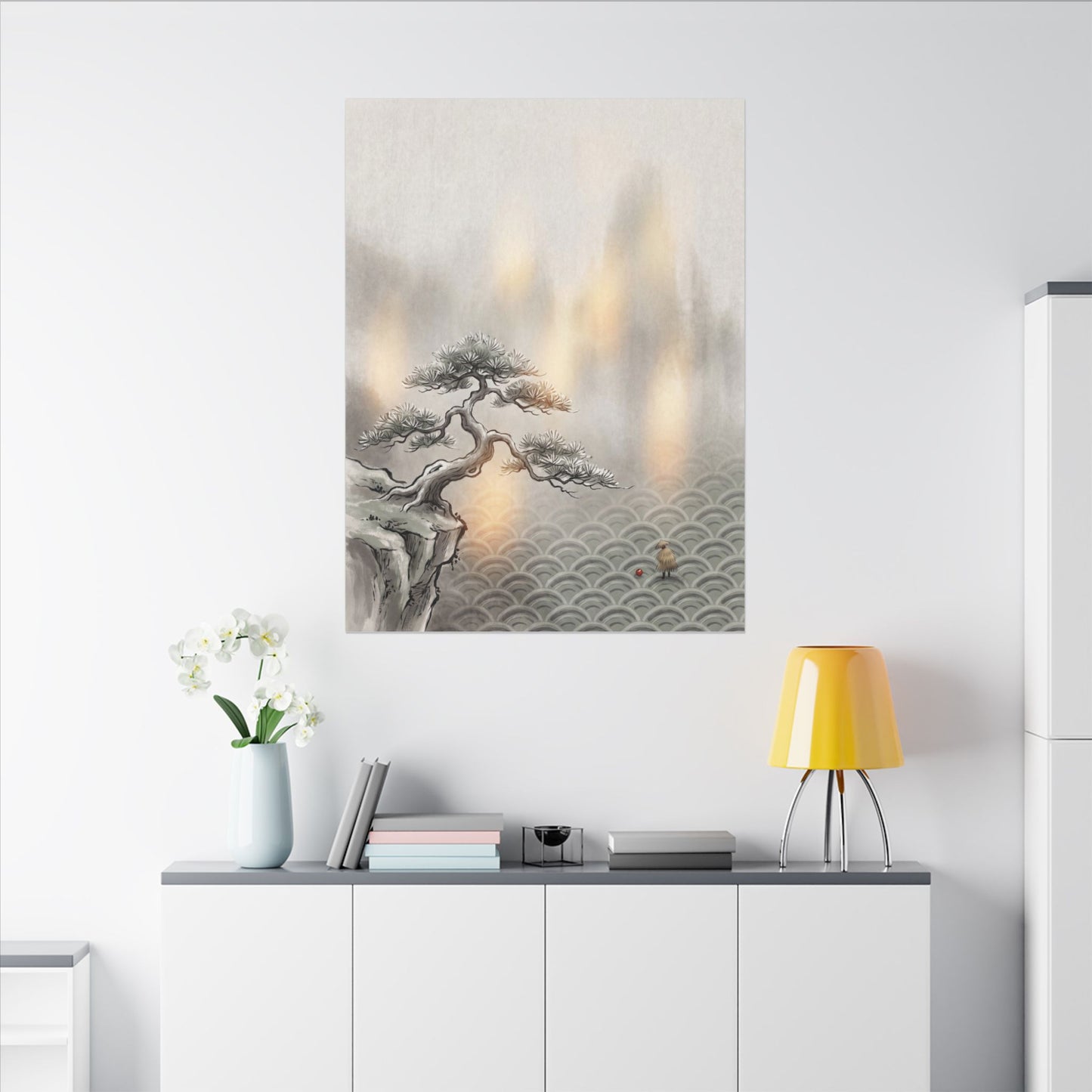 Pine Tree Canvas Art | Winter Japandi Japanese Pattern Art