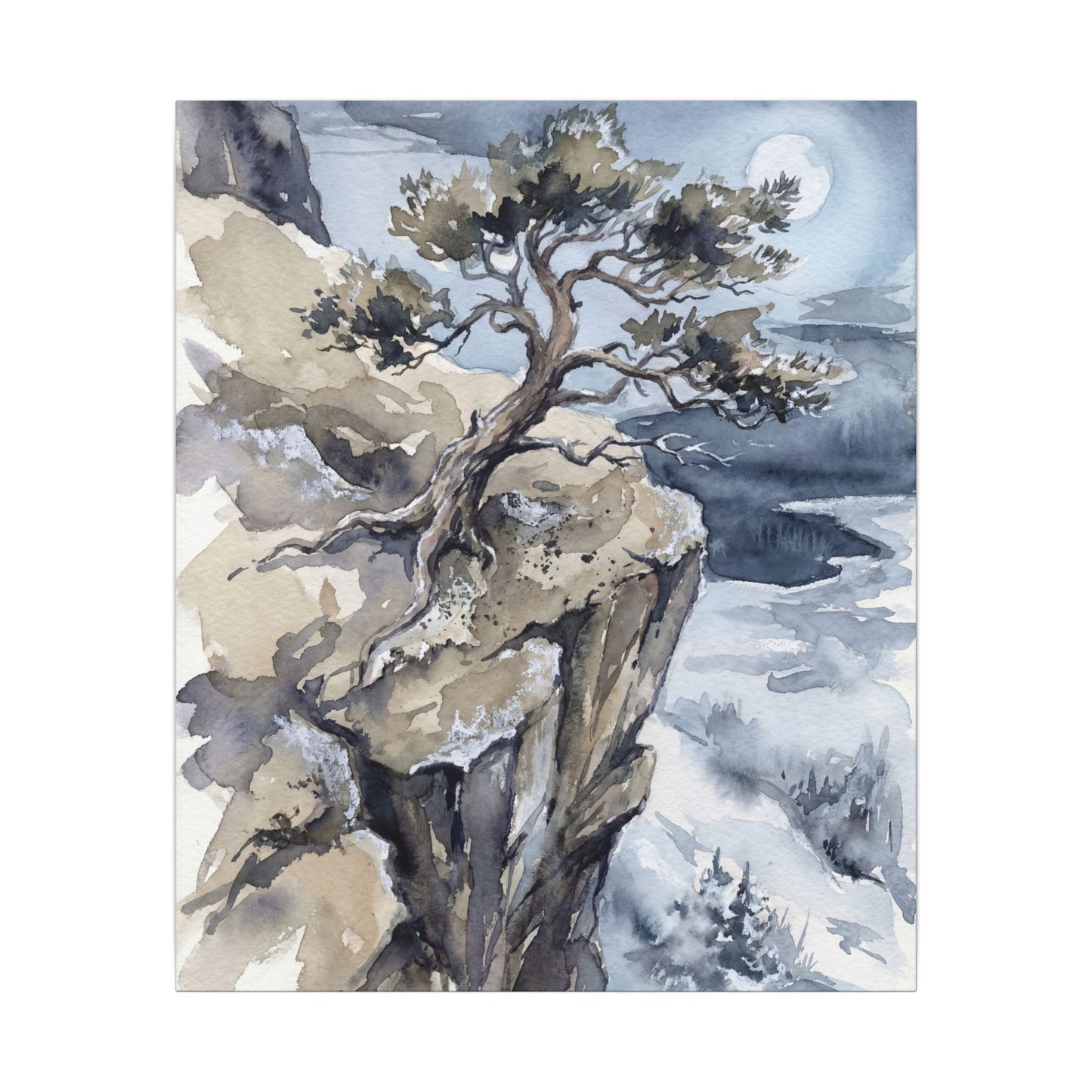 Pine Tree Canvas Art | Winter Japandi Watercolor Art