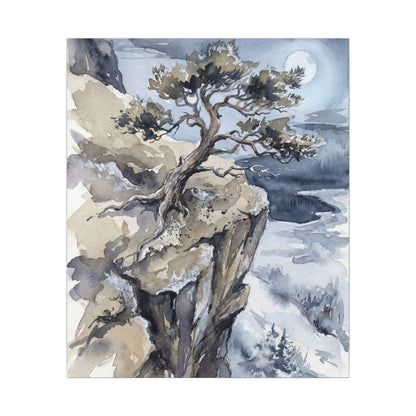 Pine Tree Canvas Art | Winter Japandi Watercolor Art