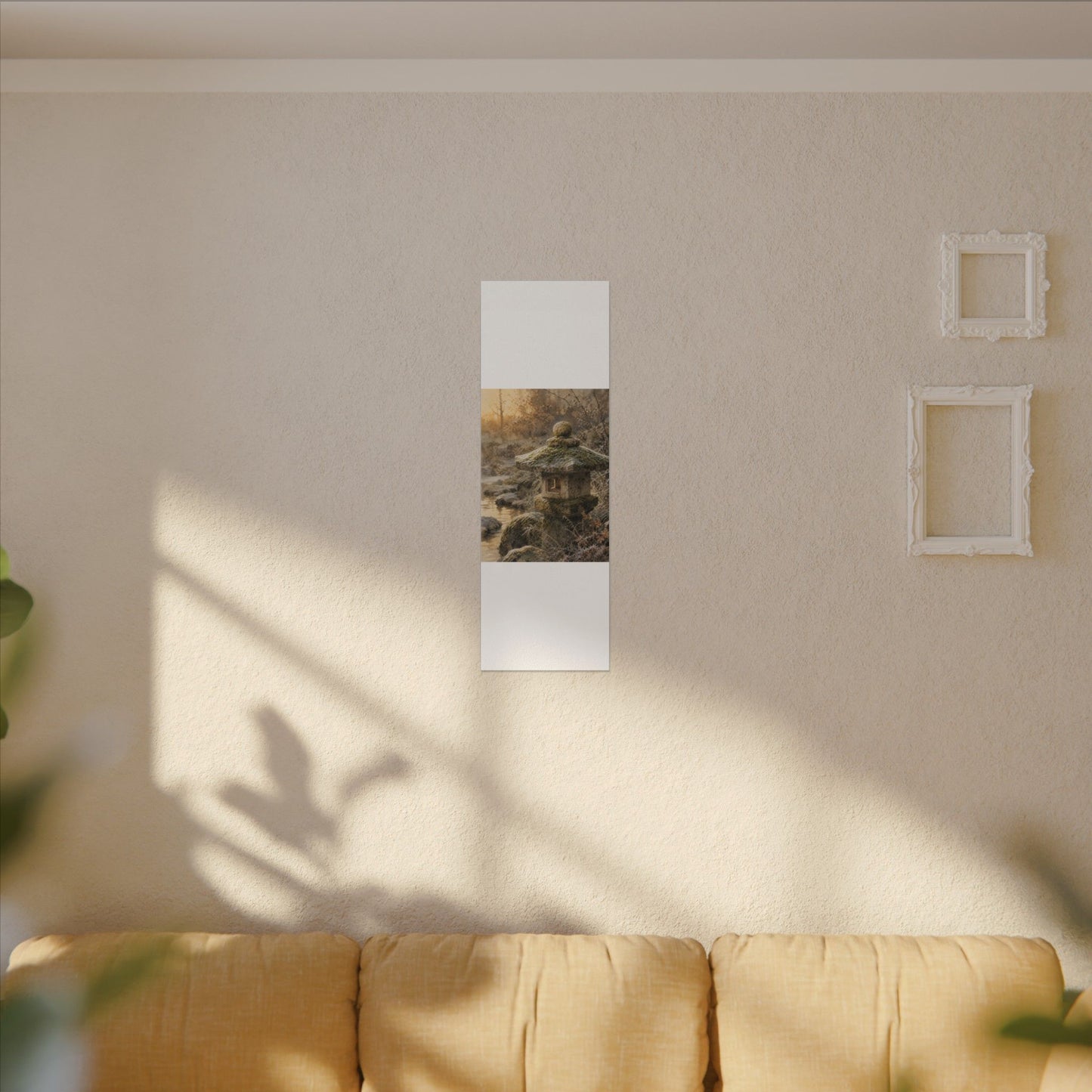 Winter Stone Lantern Watercolor Canvas Art | Earthy Decor