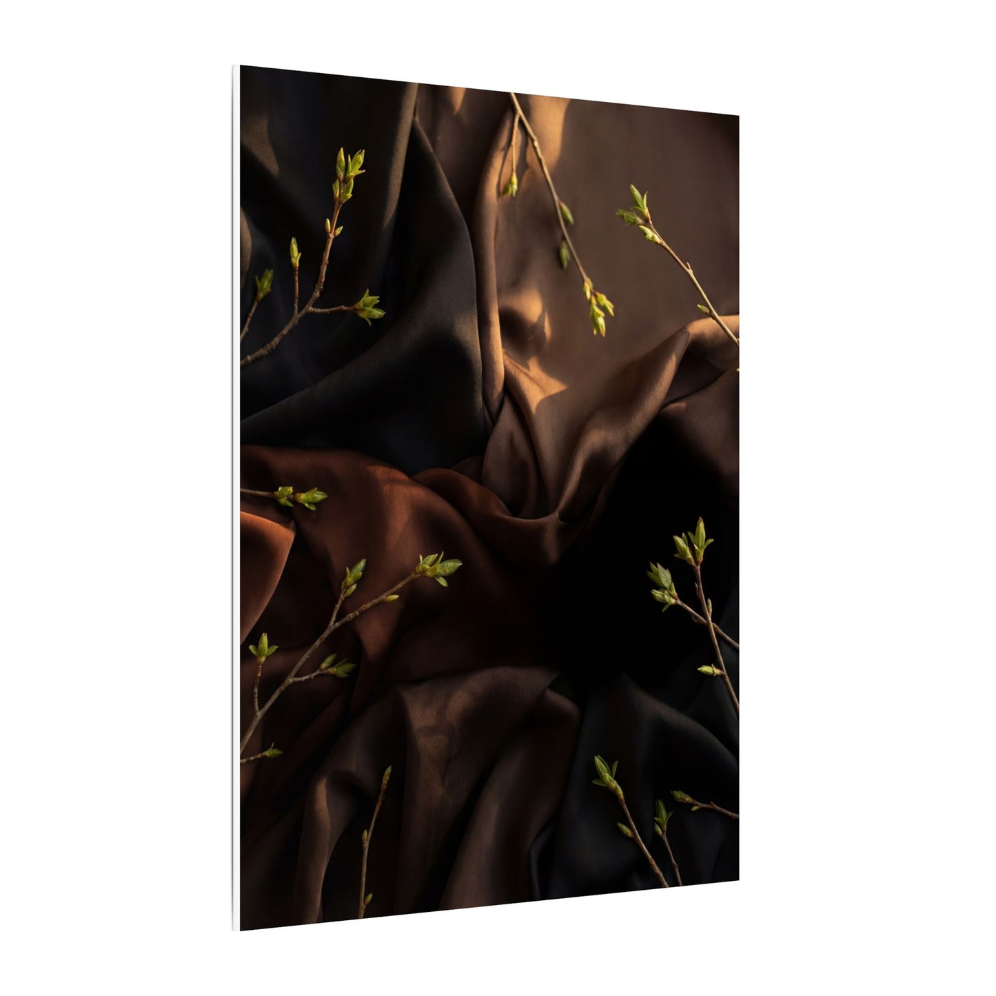 Dark Japandi Silk Drape in Golden Hour | Moody Minimal Canvas Art