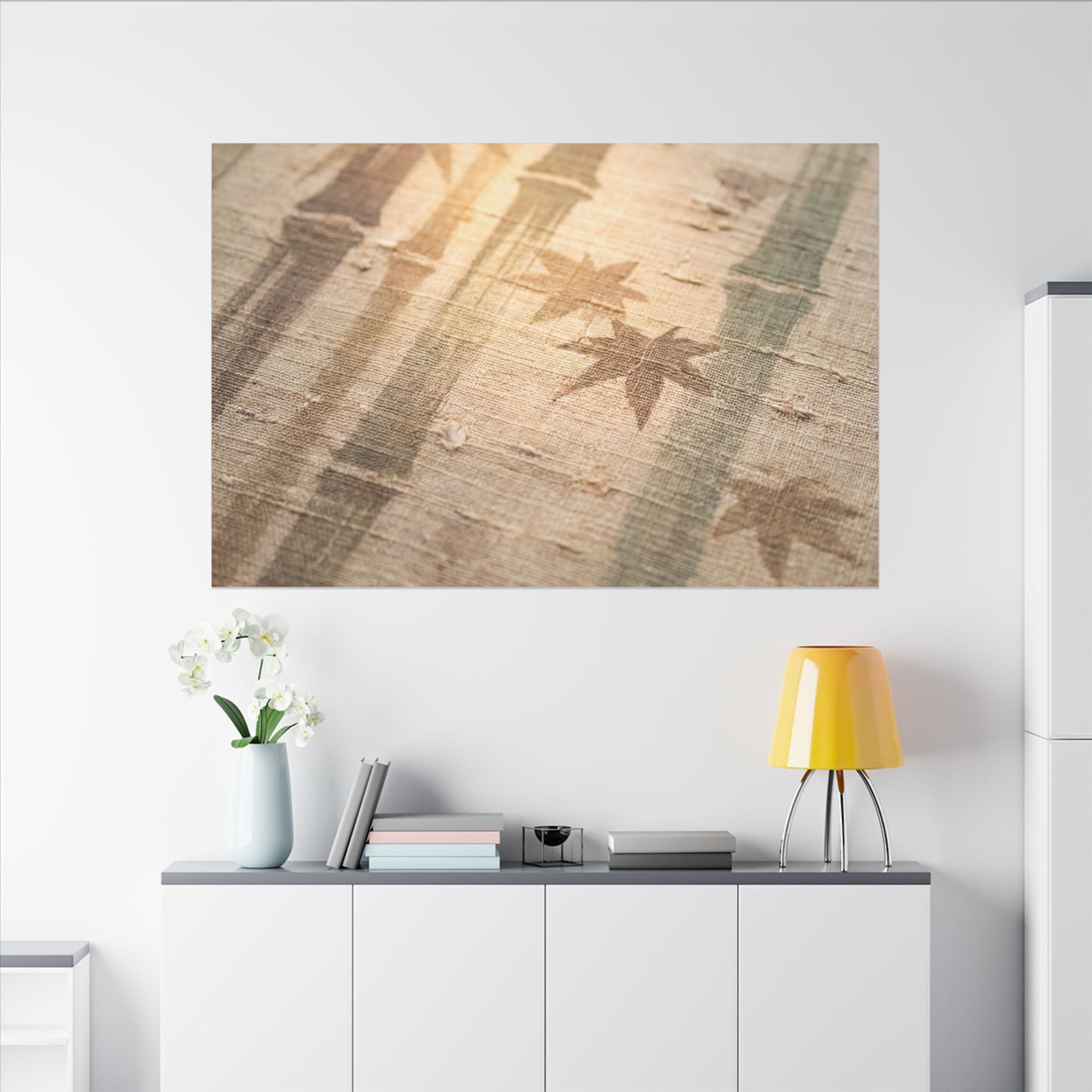 Autumn Bamboo Grove Japanese Pattern Canvas Art | Neutral Decor