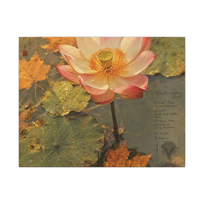 Autumn Lotus Flower Herbarium Canvas Art | Rustic Decor