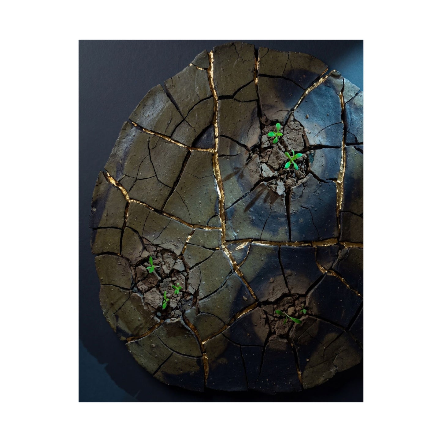 Moonlight Cracked Earth Wall Art Print - Dark Japandi Kanso
