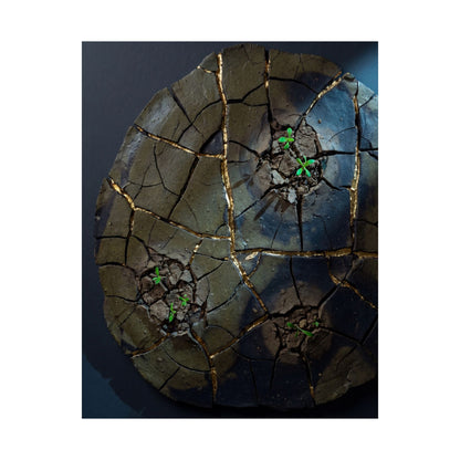 Moonlight Cracked Earth Wall Art Print - Dark Japandi Kanso