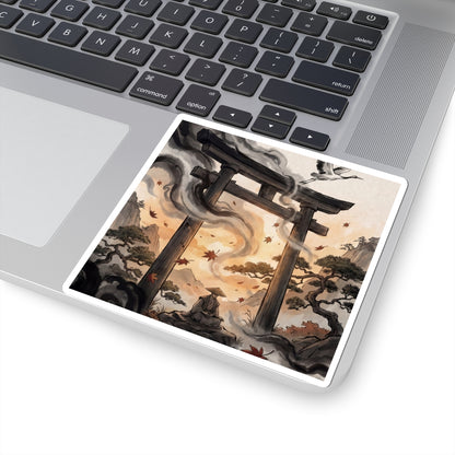 Zen Torii Gate in Golden Hour | Ukiyo E Inspired Sticker Art Print