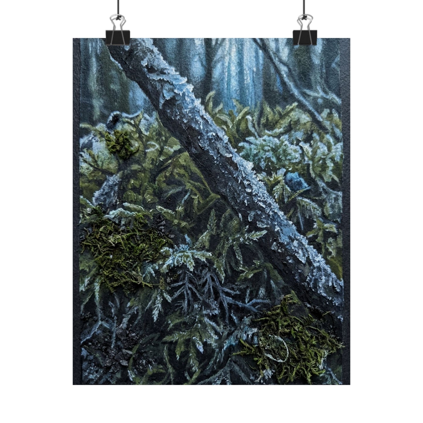 Moonlight Moss Close Up Wall Art Print - Dark Japandi Kanso