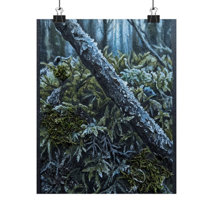Moonlight Moss Close Up Wall Art Print - Dark Japandi Kanso