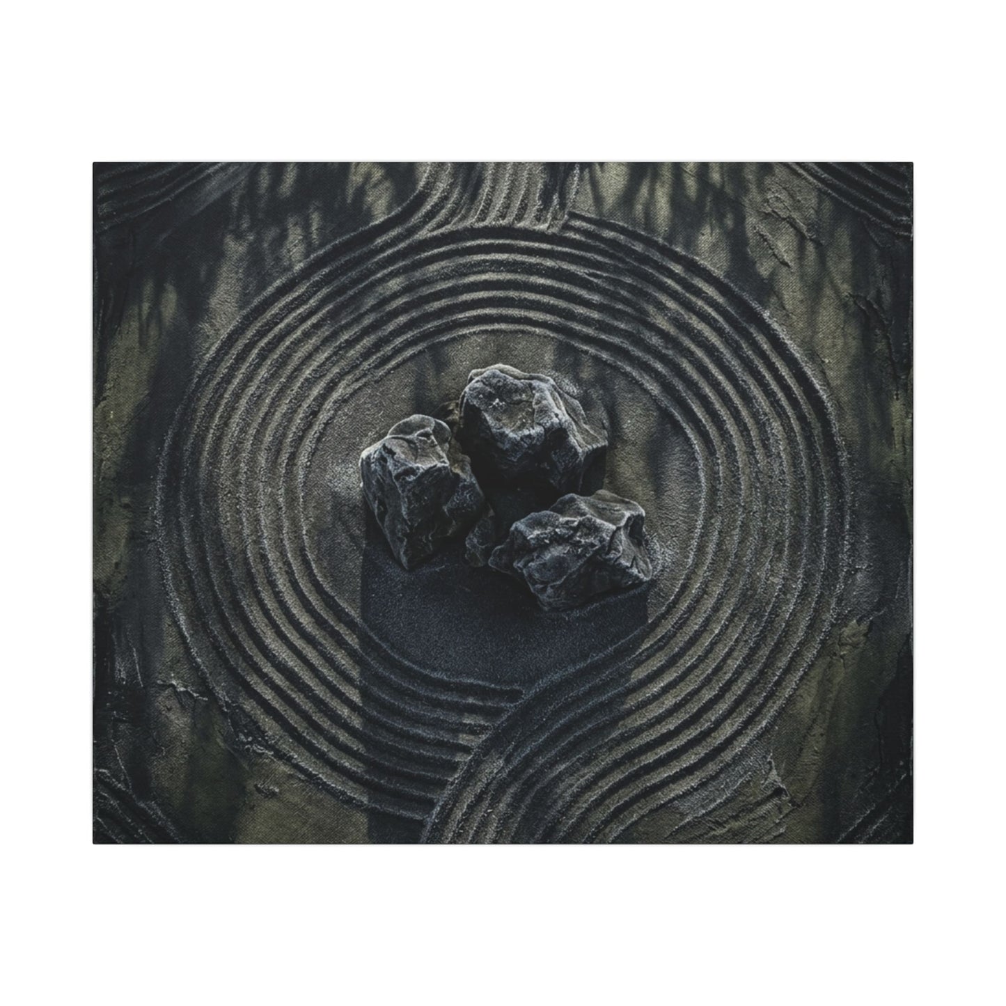 Moody Rock Garden Canvas Art - Dark Texture Dark Japandi