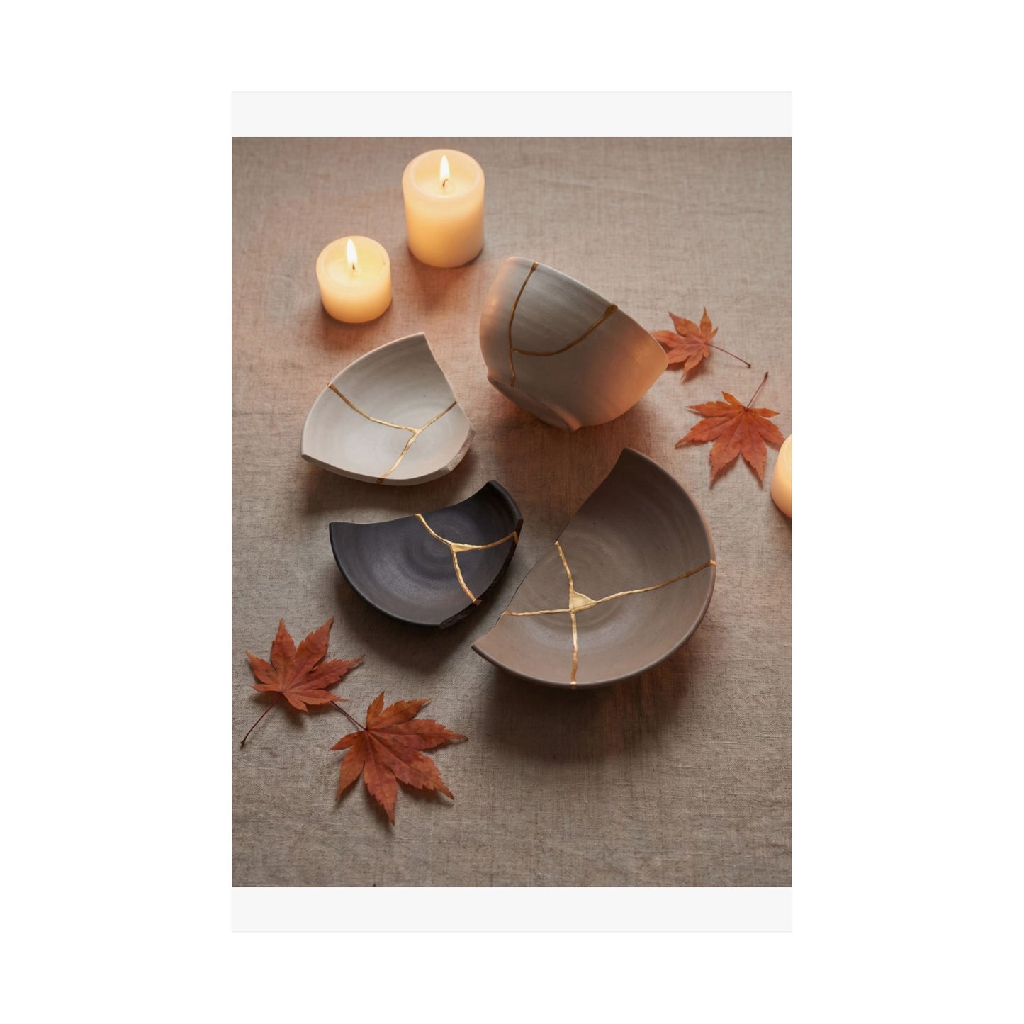 Broken Pottery Autumn Wall Art Print | Japandi Neutral Design