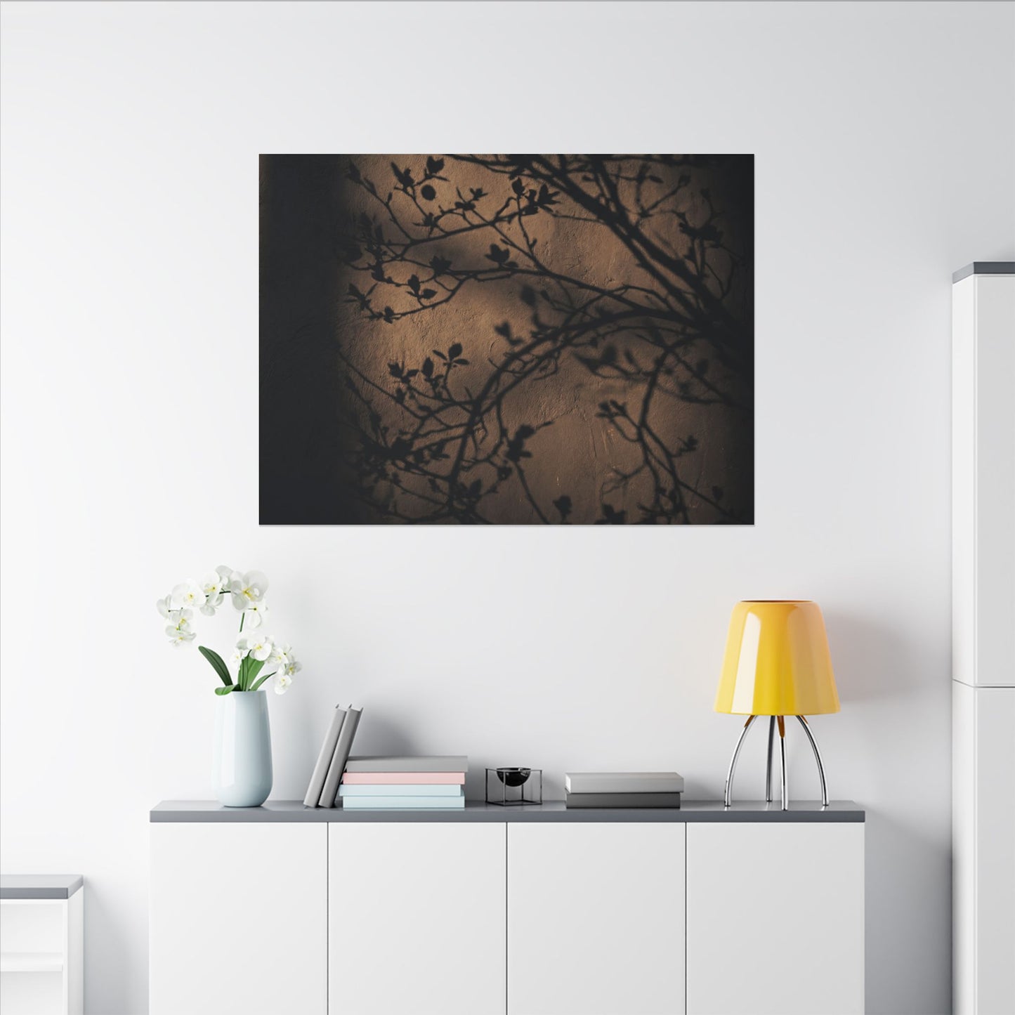 Dark Japandi Shadow Play in Golden Hour | Shadow Zen Canvas Art