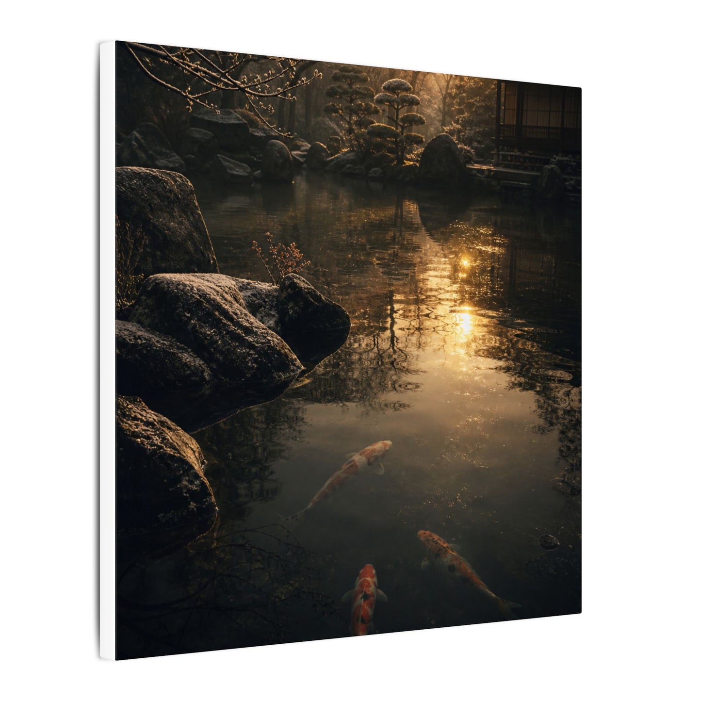 Winter Koi Pond Shadow Zen Canvas Art | Bold Decor