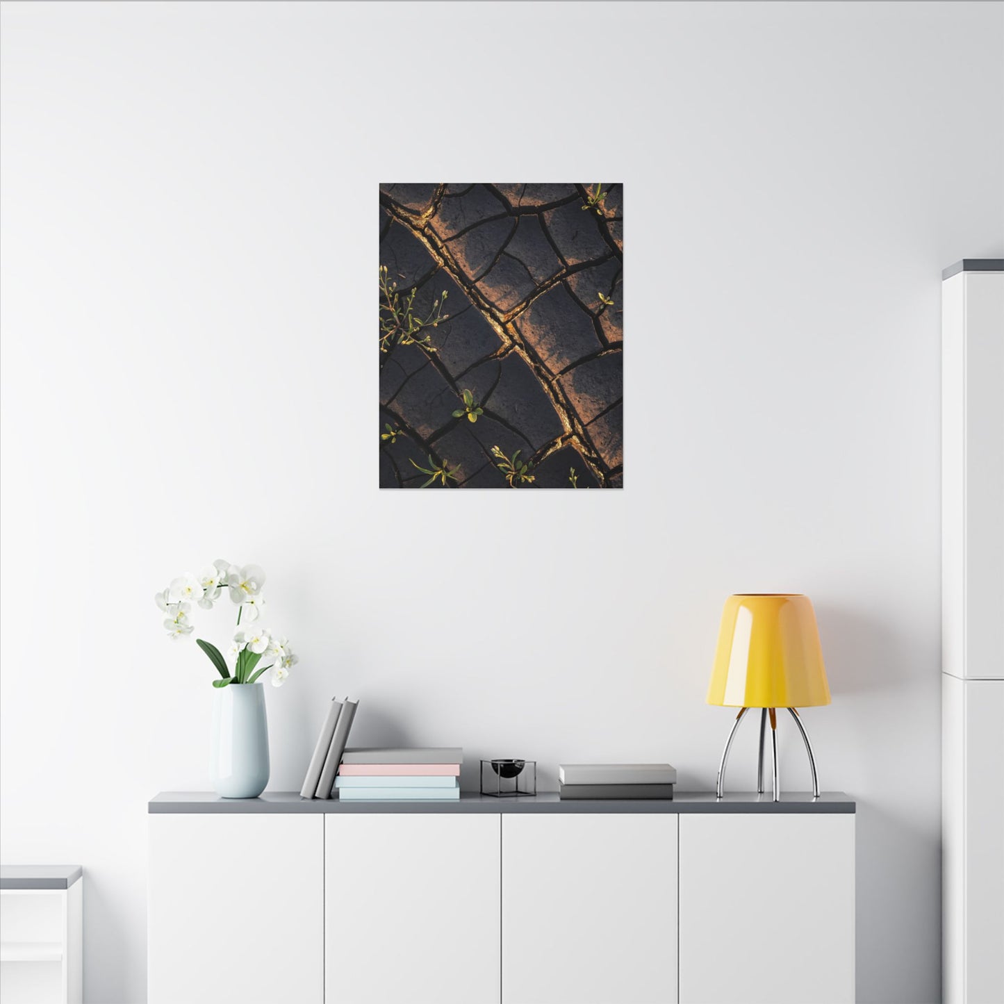 Kintsugi Cracked Earth in Golden Hour | Gold Vein Canvas Art