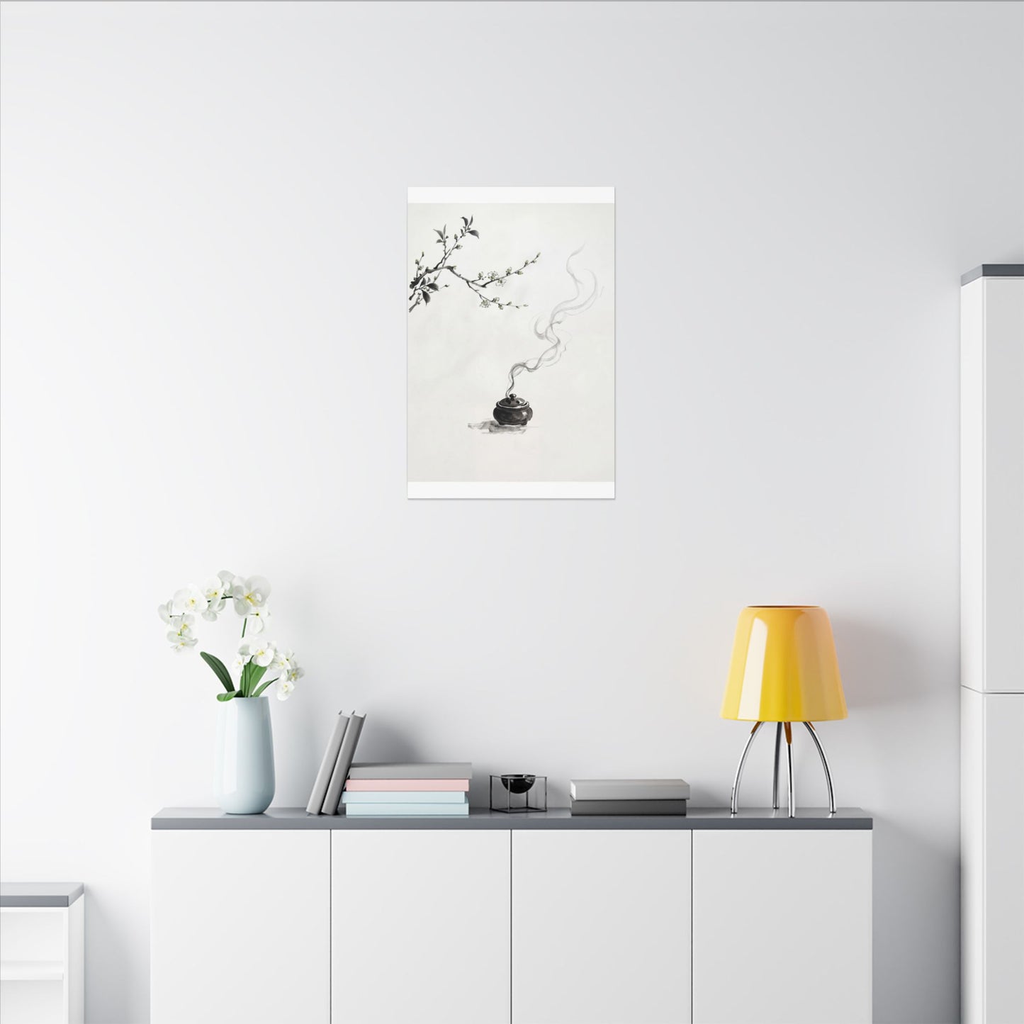 Calm Incense Smoke Canvas Art - Sumi E Zen
