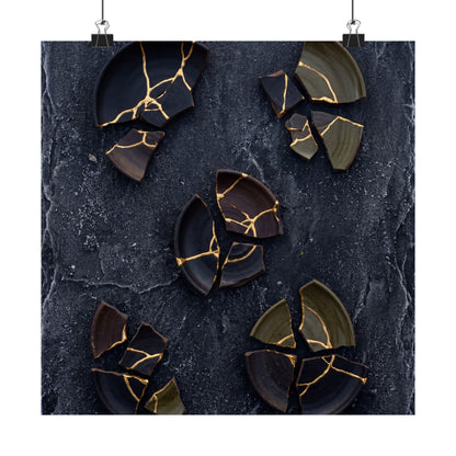 Moody Broken Pottery Wall Art Print - Shadow Zen Dark Japandi