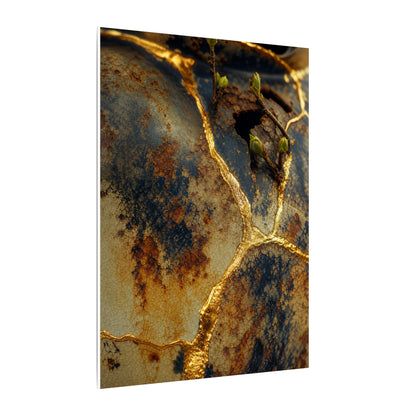 Datsuzoku Rust Patina Canvas Art - Kintsugi Crackle Gold