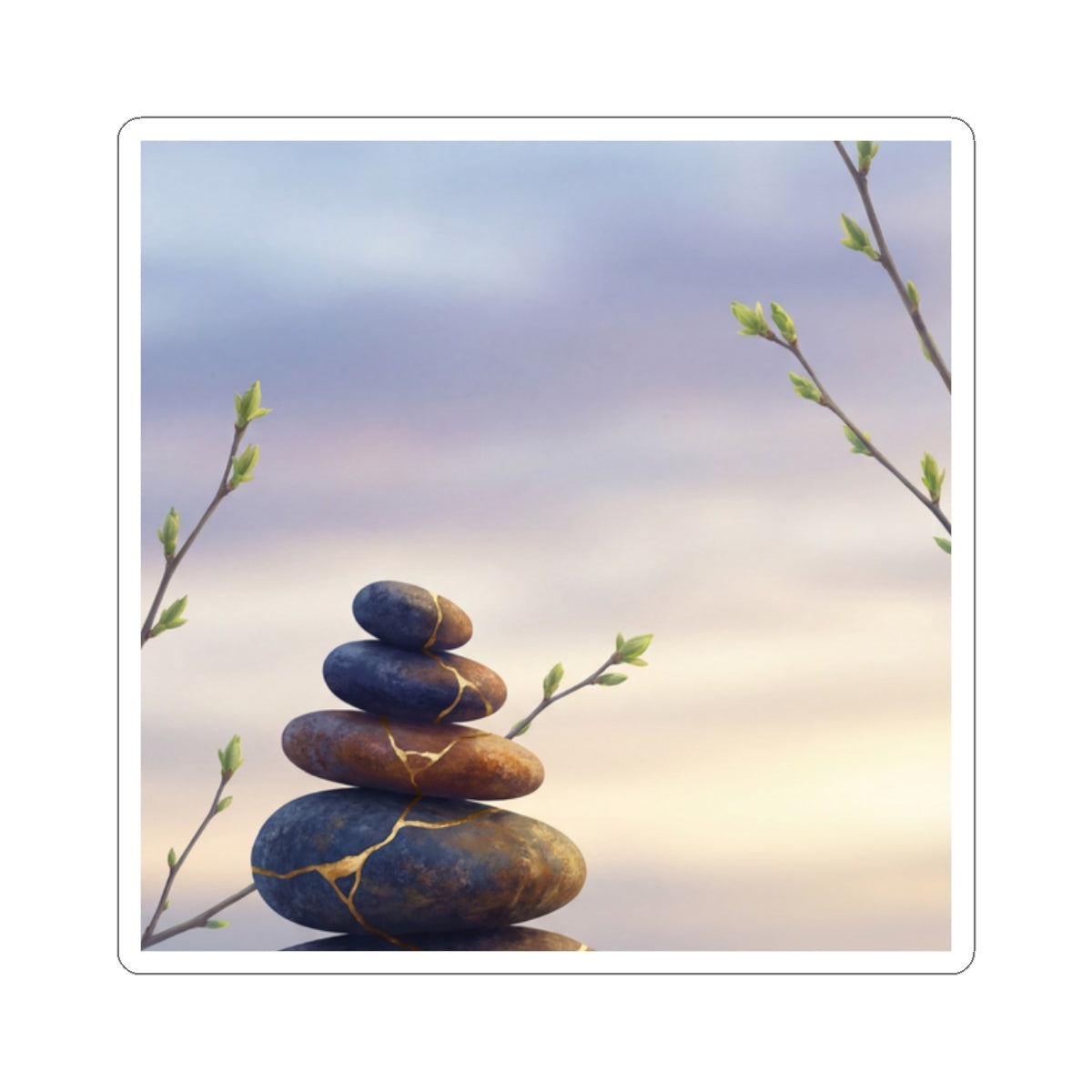 Kintsugi River Stones in Dawn | Gold Vein Sticker Art Print