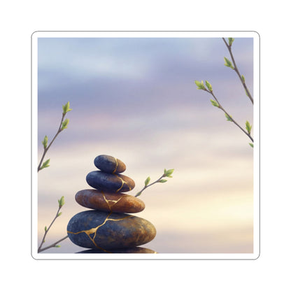 Kintsugi River Stones in Dawn | Gold Vein Sticker Art Print