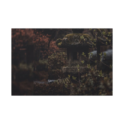 Stone Lantern Spring Canvas Art | Dark Japandi Bold Design
