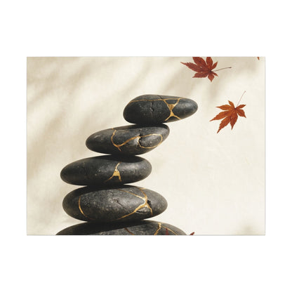 Kintsugi River Stones in Dappled | Crackle Gold Canvas Art
