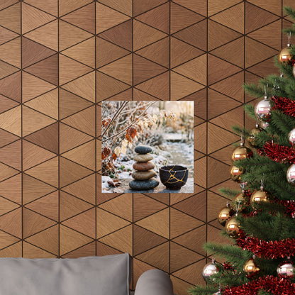 Winter River Stones Gold Repair Wall Art Print | Healing Decor