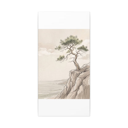Japandi Pine Tree in Dappled | Minimal Line Canvas Art