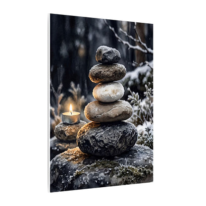 River Stones Canvas Art | Winter Japandi Watercolor Art