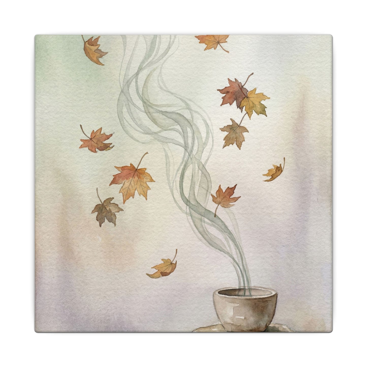 Incense Smoke Canvas Art | Autumn Japandi Watercolor Art