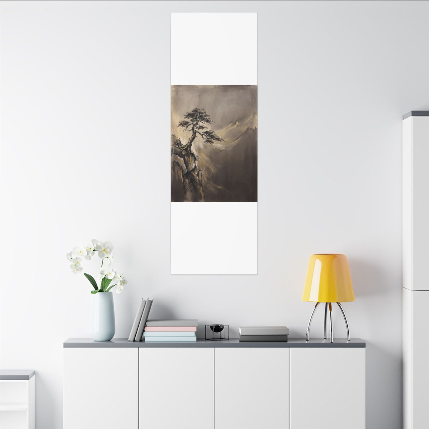 Pine Tree Charcoal Ink Canvas Art | Luxurious Dark Japandi Art