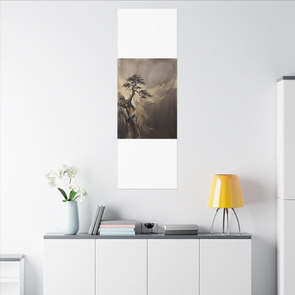 Pine Tree Charcoal Ink Canvas Art | Luxurious Dark Japandi Art