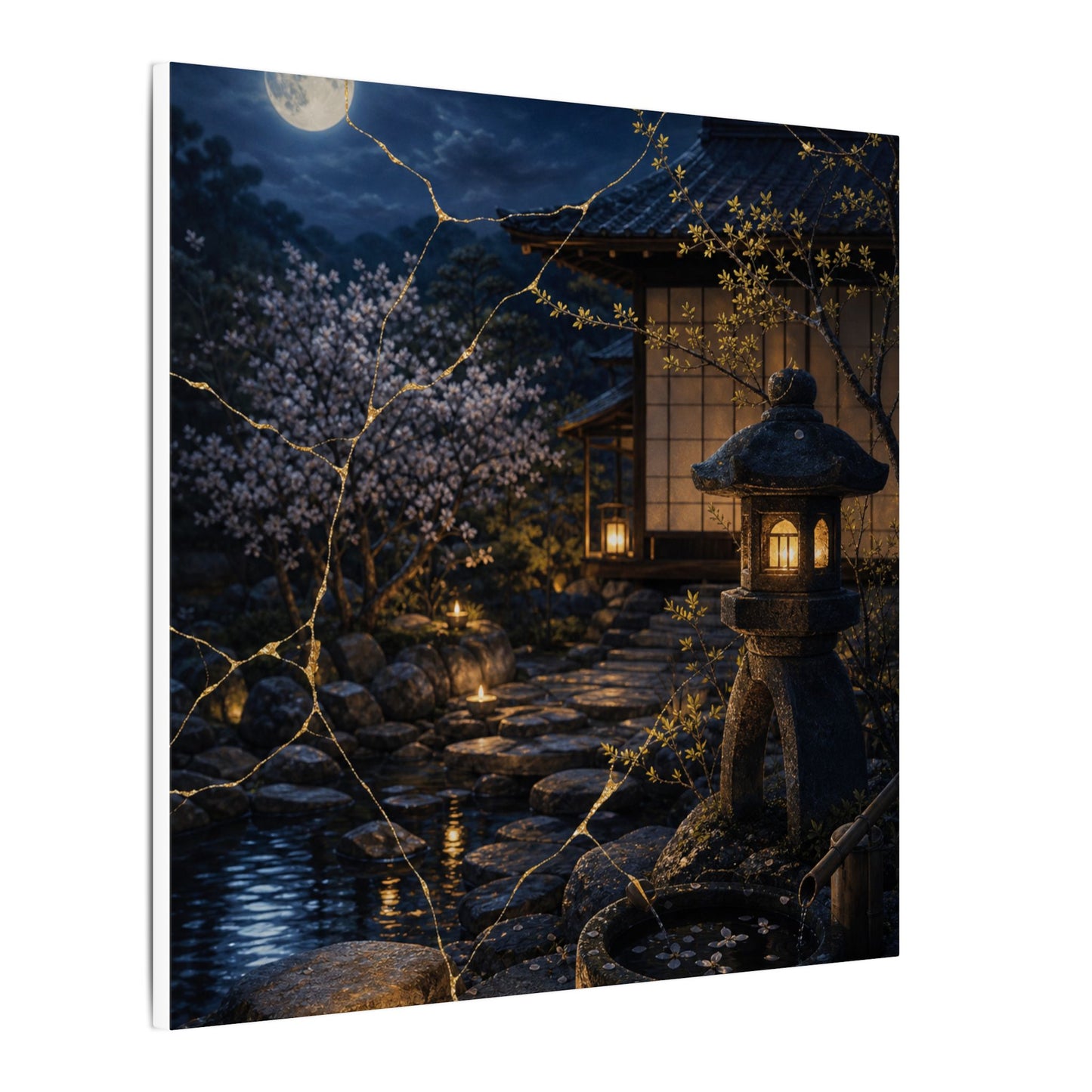 Seijaku Moonlit Garden Canvas Art - Kintsugi Gold Vein