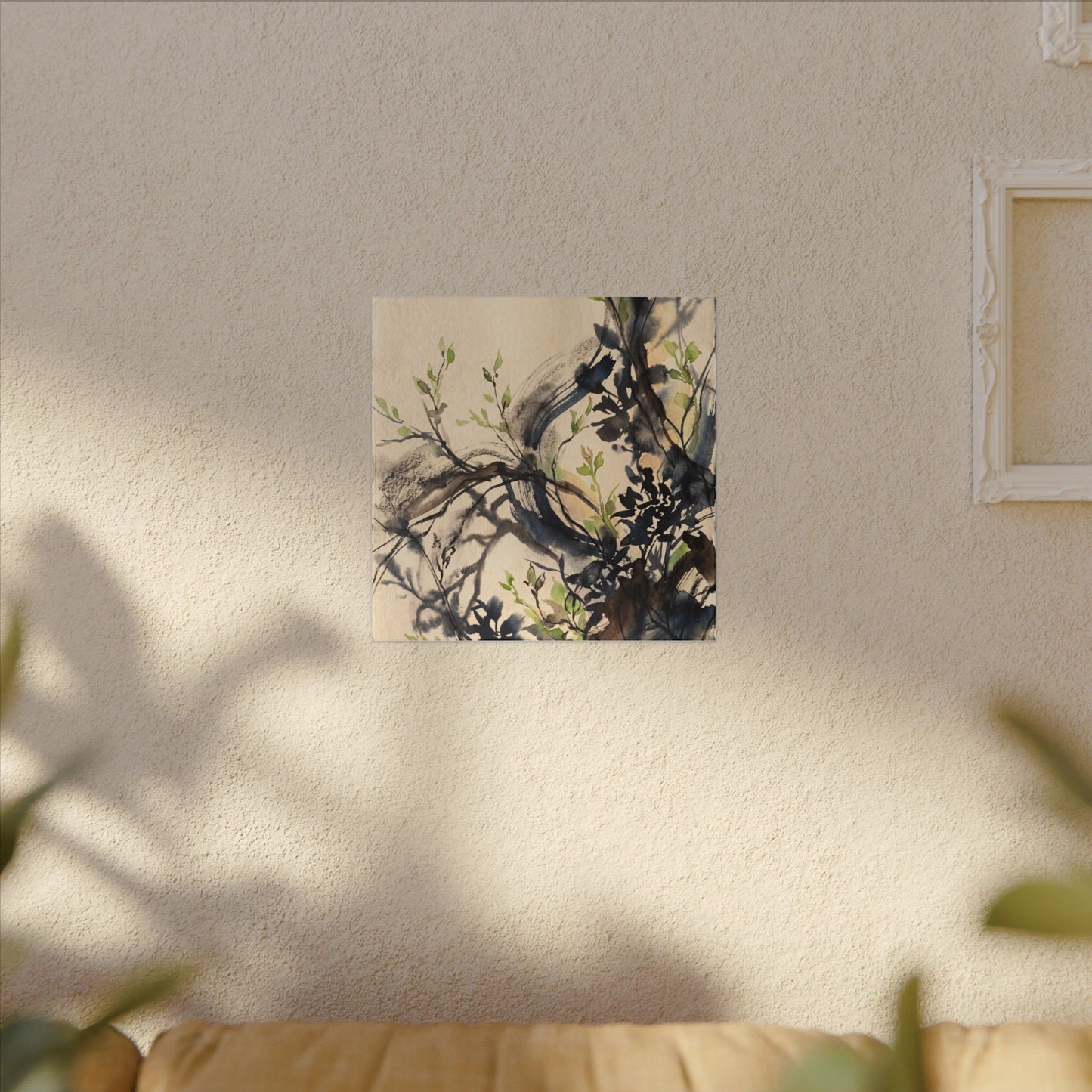 Ma Shadow Play Canvas Art - Dark Japandi Charcoal Ink