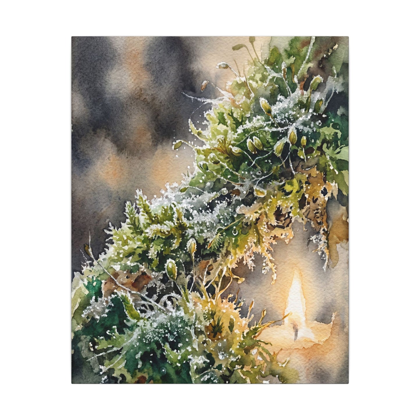 Winter Moss Close Up Watercolor Canvas Art | Neutral Decor