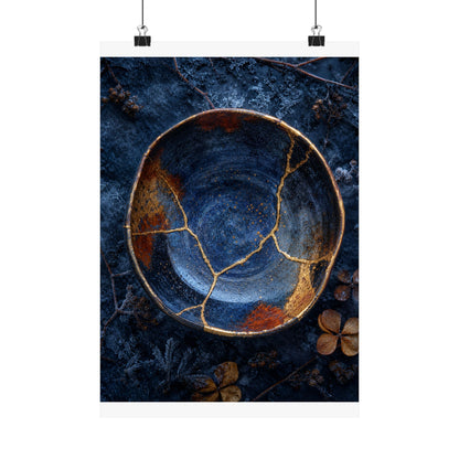 Fukinsei Ceramic Bowl Wall Art Print - Kintsugi Crackle Gold