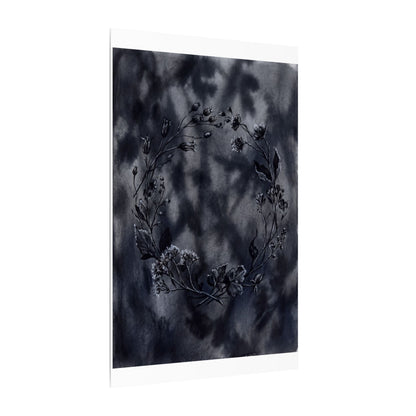 Dried Flowers Canvas Art | Winter Dark Japandi Shadow Zen Art