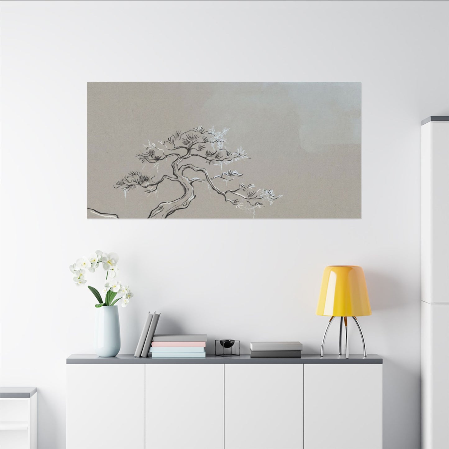 Pine Tree Minimal Line Canvas Art | Warm Japandi Art