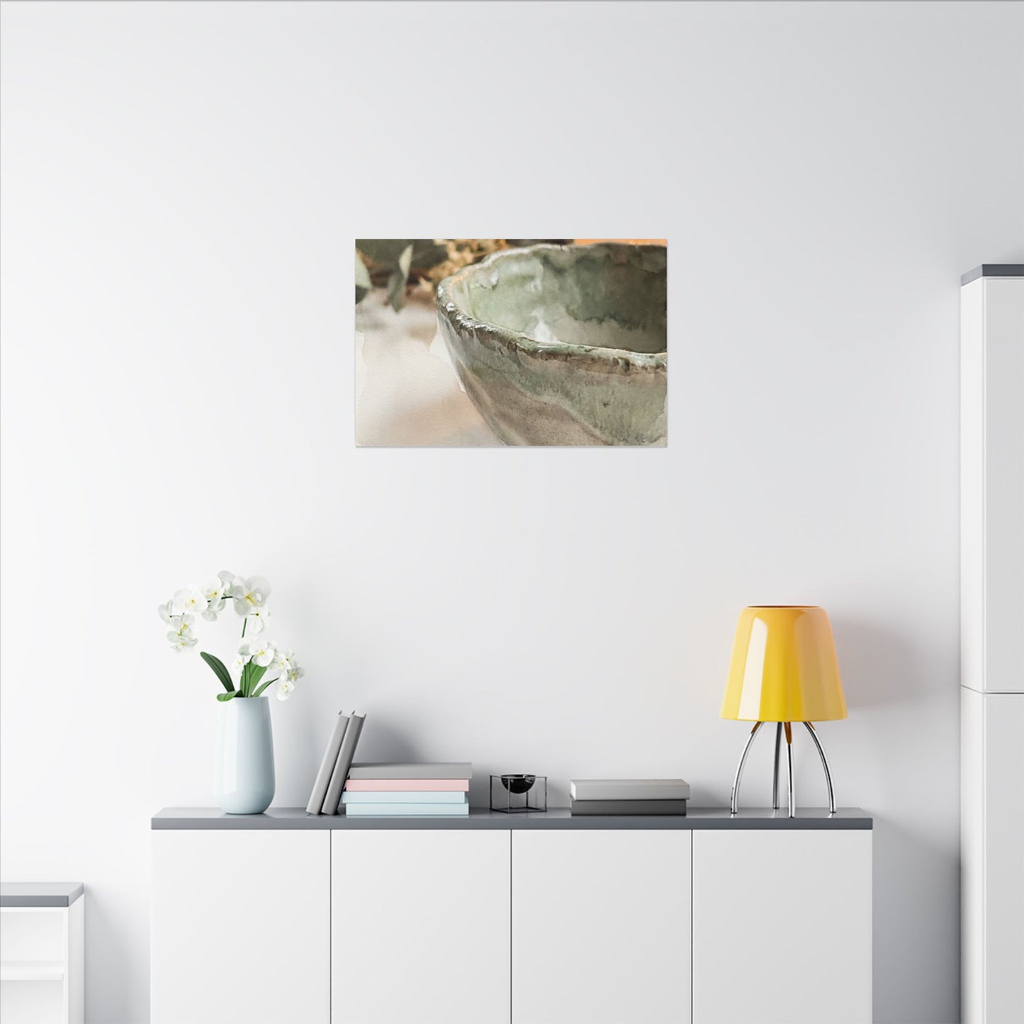 Ceramic Bowl Canvas Art | Summer Japandi Watercolor Art
