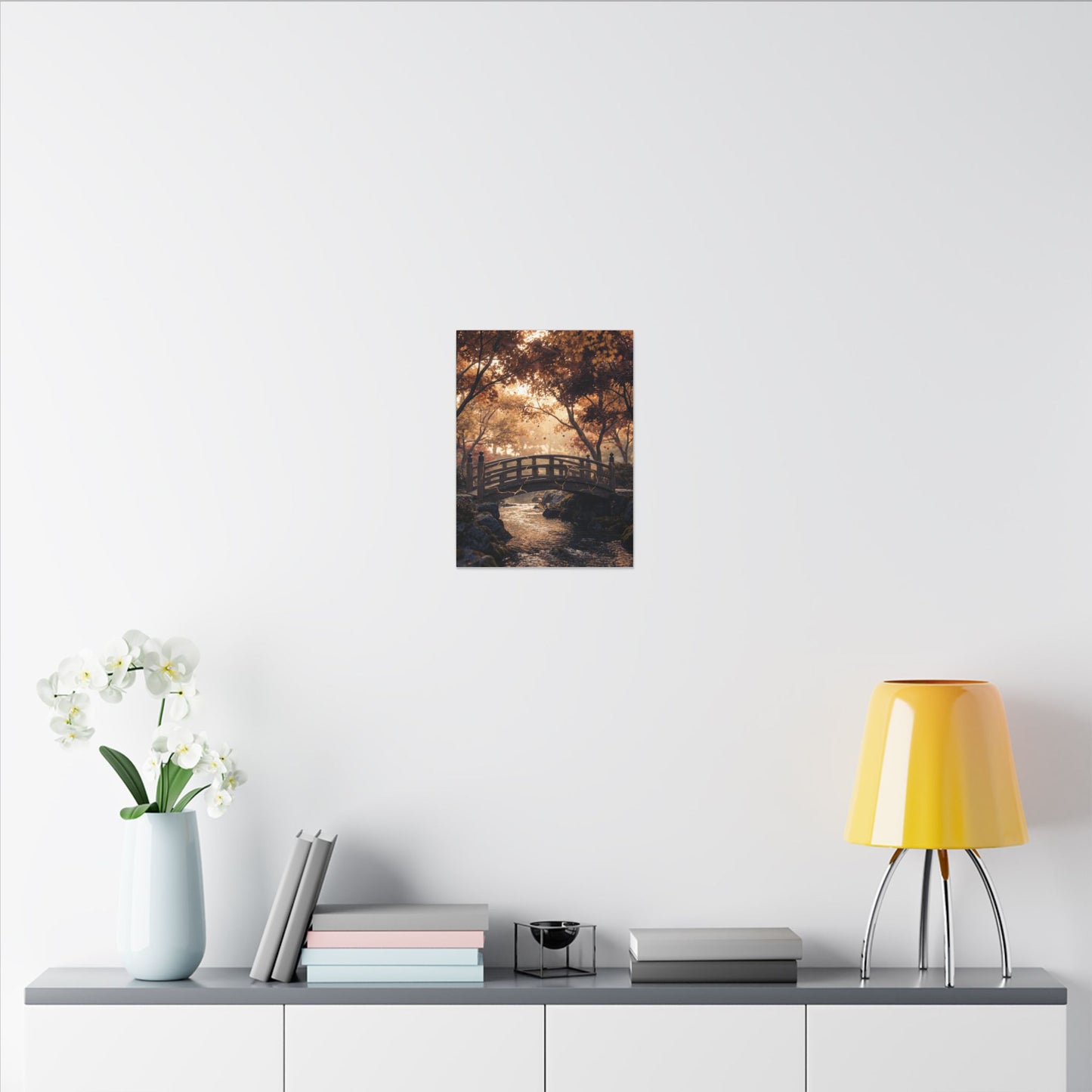 Autumn Wooden Bridge Gold Vein Canvas Art | Resilient Decor