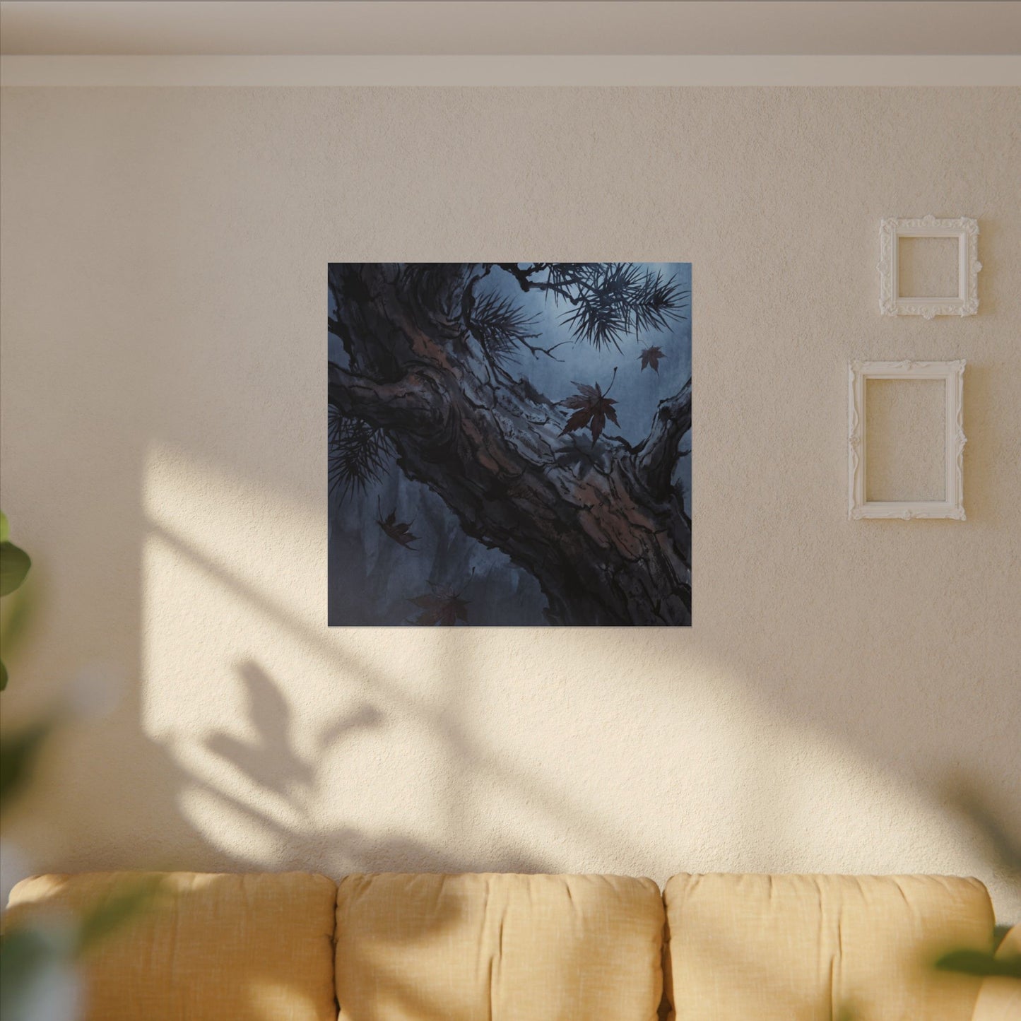Atmospheric Pine Tree Canvas Art - Shadow Zen Dark Japandi