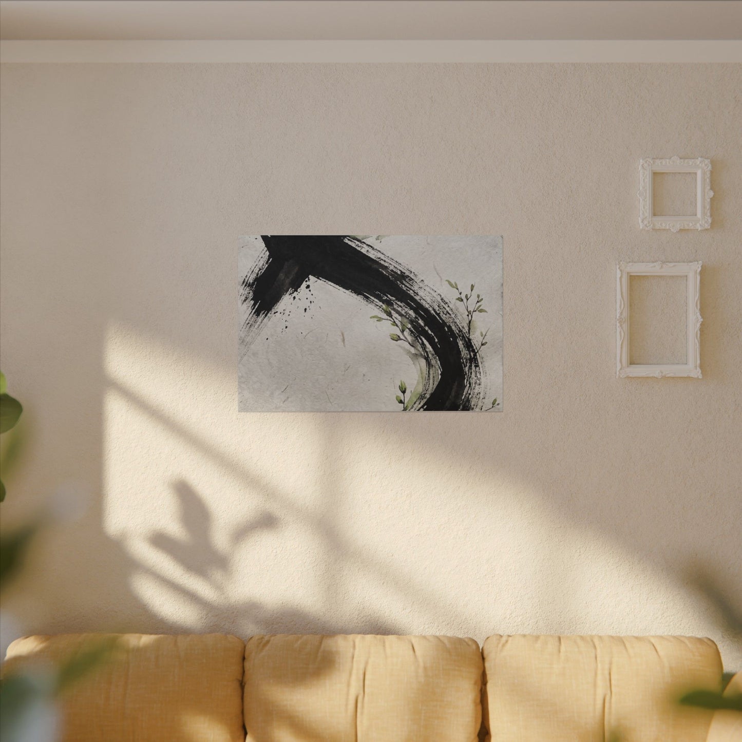 Ink Brushstroke Spring Canvas Art | Dark Japandi Sophisticated Design