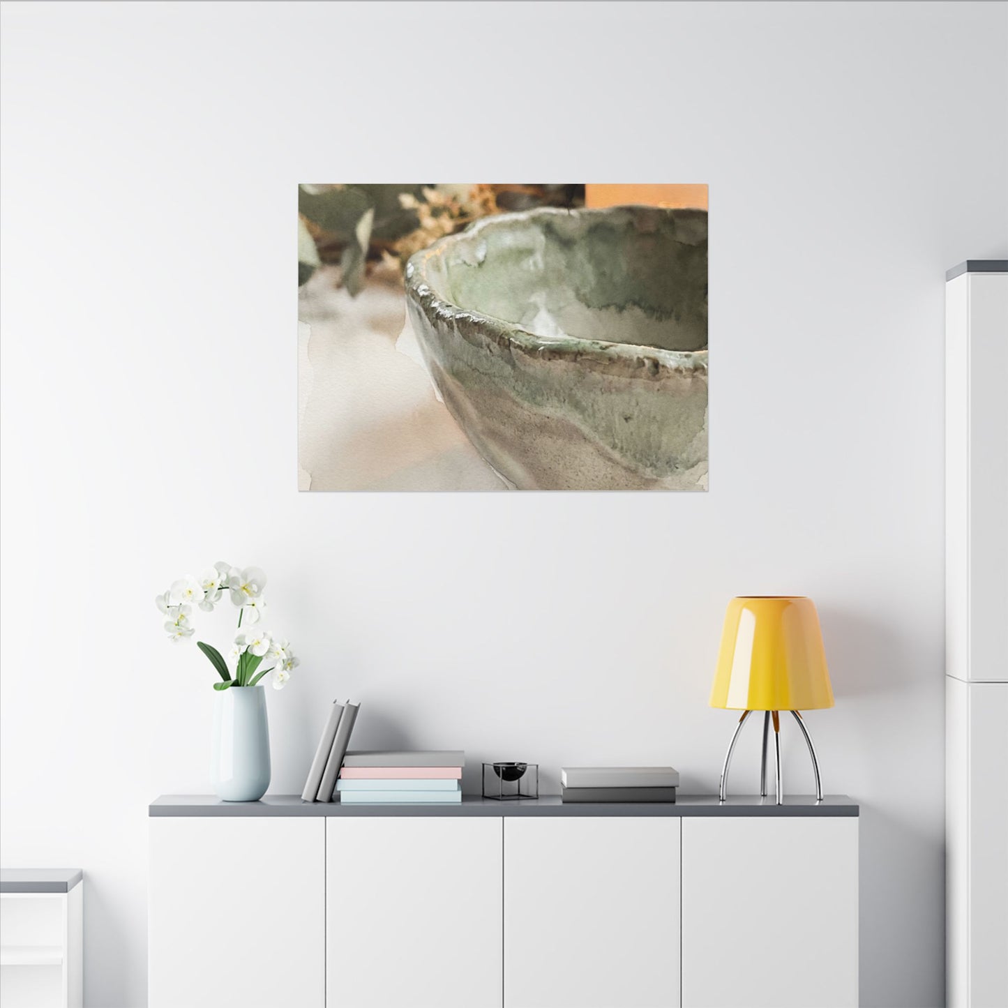 Ceramic Bowl Canvas Art | Summer Japandi Watercolor Art