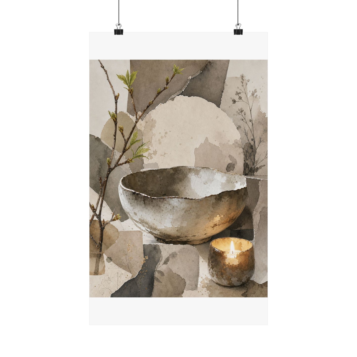 Candlelight Ceramic Bowl Wall Art Print - Japandi Fukinsei