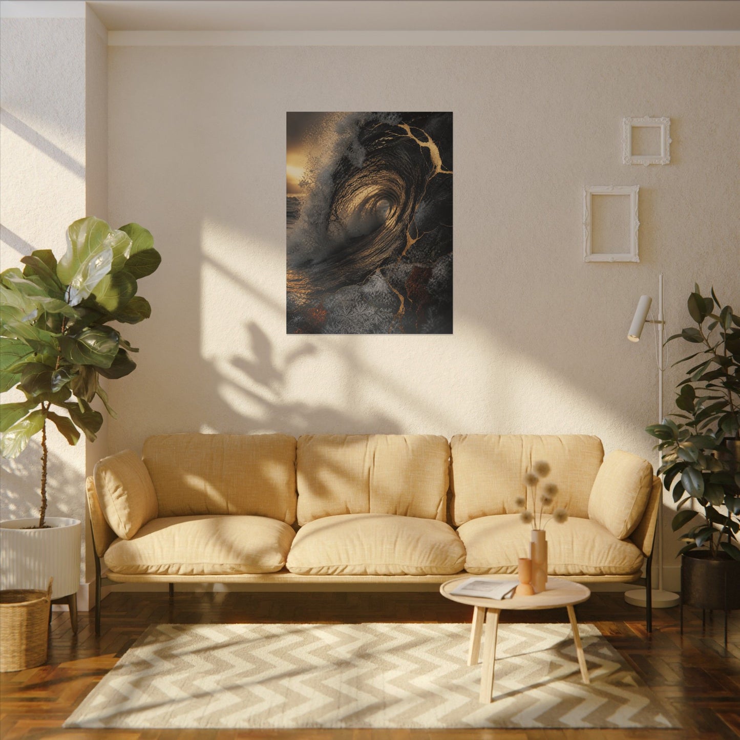 Kanso Ocean Wave Canvas Art - Kintsugi Gold Vein