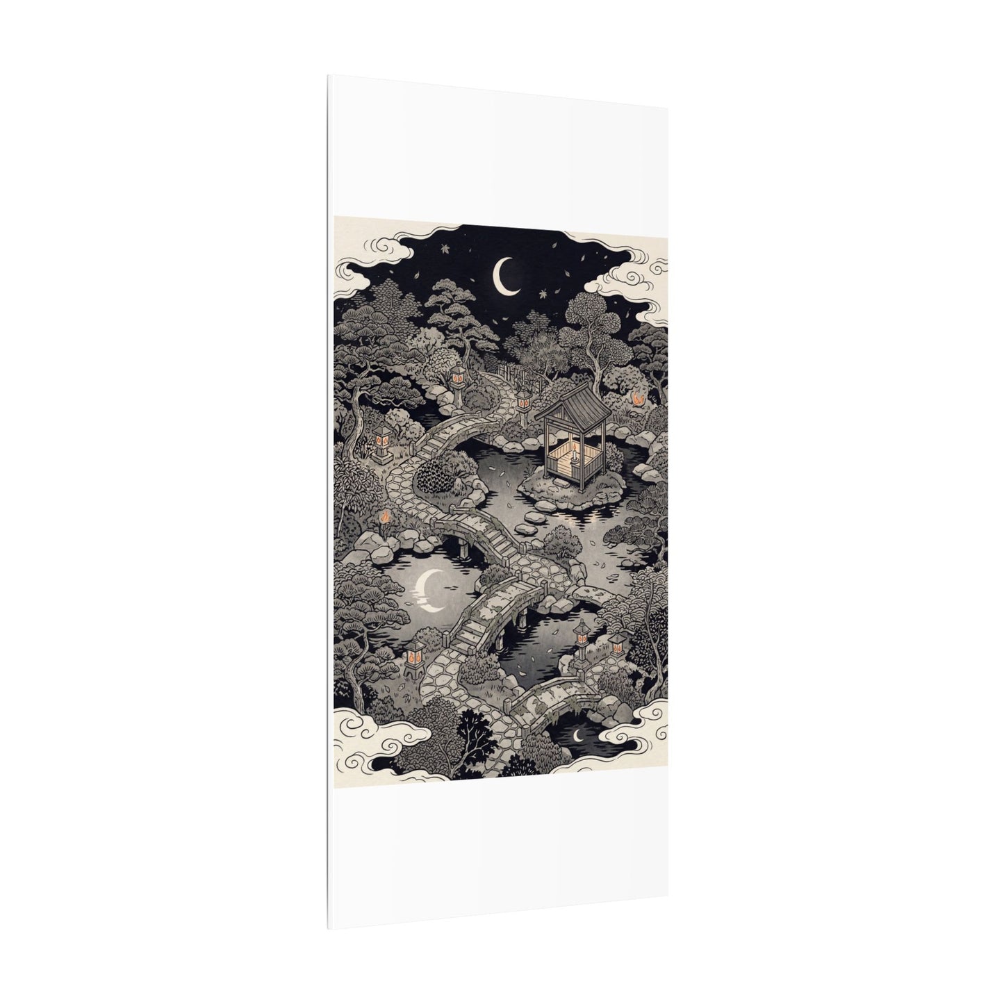 Moonlit Garden Ukiyo E Inspired Canvas Art | Serene Zen Art