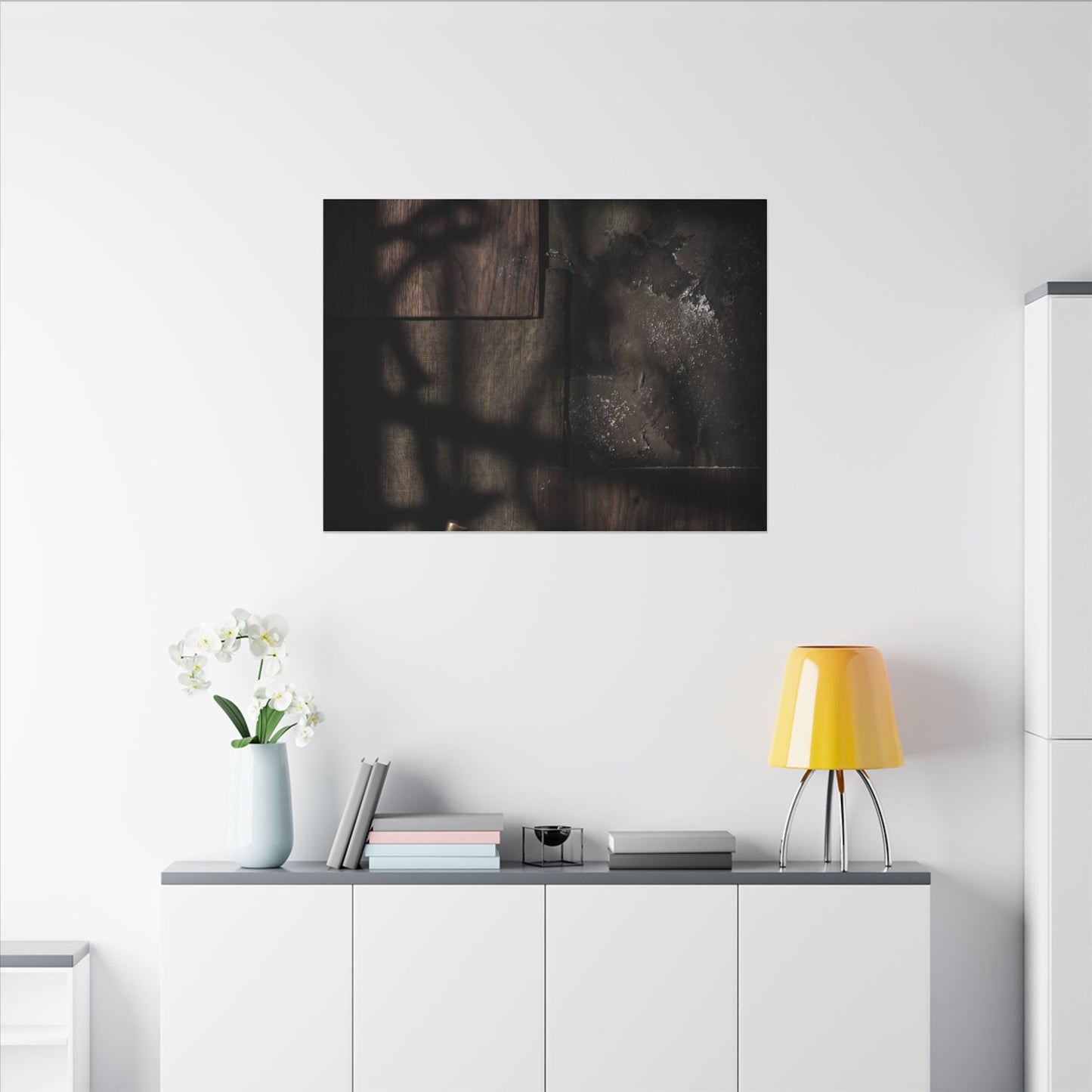 Dark Japandi Shadow Play in Candlelight | Dark Texture Canvas Art