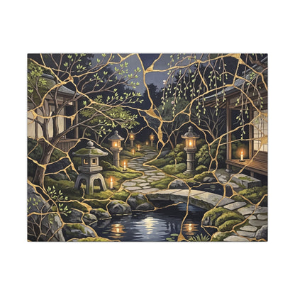 Kintsugi Moonlit Garden in Candlelight | Gold Vein Canvas Art