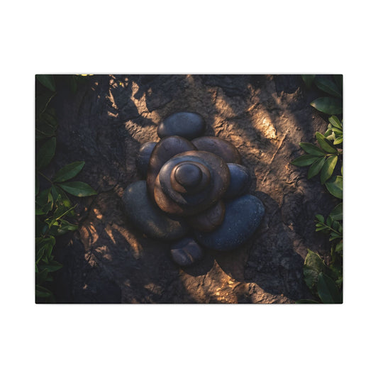Ma River Stones Canvas Art - Dark Japandi Dark Texture Art Print